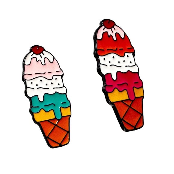 Ice Cream Cone Lapel Pin Triple Scoop Brooch Badge Jewelry Accessories Enamel - Picture 1 of 8